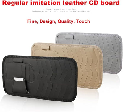 1Pc Leather Car CD Holder, Car Visor CD Storage Pocket, Multi-functional Storage Folder for CDs Sunglasses Cards Pens, Universal Interior Accessories for Cars (Black)