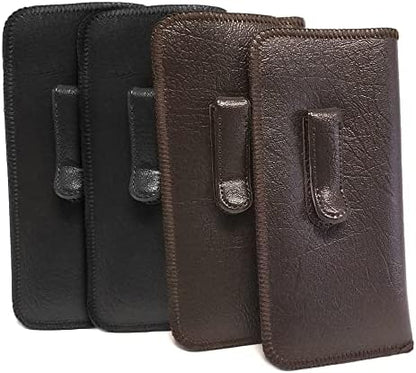 Calabria Soft Slip-In Glasses Case with Pocket Metal Clip Black for Men/Women Synthetic Leather Felt Lining 6.5"x3"
