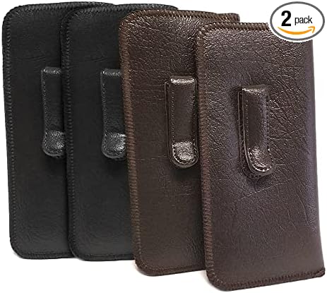 Calabria Soft Slip-In Glasses Case Pocket Metal Clip 2Black/2Brown(4Pack) Men/Women Faux Leather Felt Lining 6.5"x3"