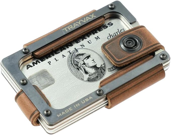 Trayvax Contour Lite Wallet, RFID Front Pocket Money and Credit Card Holder, Minimalist Slim Leather Metal Wallet for Men and Women, Titanium Mississippi Mud