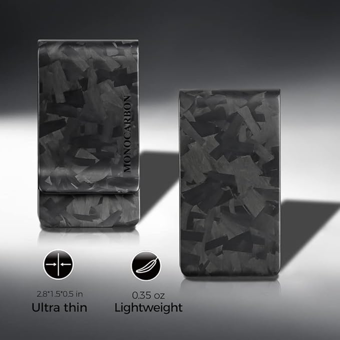 MONOCARBON Carbon-Fiber-Money-Clip-for-Men, Minimalist-Money-Holder for Cash, High Elastic Carbon-Fiber-Wallet, Slim and Durable