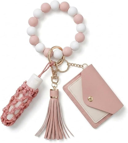 BIHRTC Silicone Key Ring Bracelets Wristlet Keychain Wallet with Net Chapstick Holder for Women
