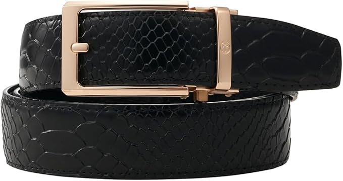 Tonywell Men's Ratchets Belt, Crocodile Embossed Texture, 1-3/8 Wide, Alligator Brown
