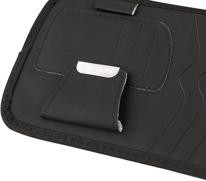 Car Sun Visor Pocket Organizer, Car CD or DVD Holder Storage Case, Multi-Pocket Visor Organizer Storage Pouch, Glasses Clip Storage Bag, Auto Interior Accessories Pocket Organizer (Black)