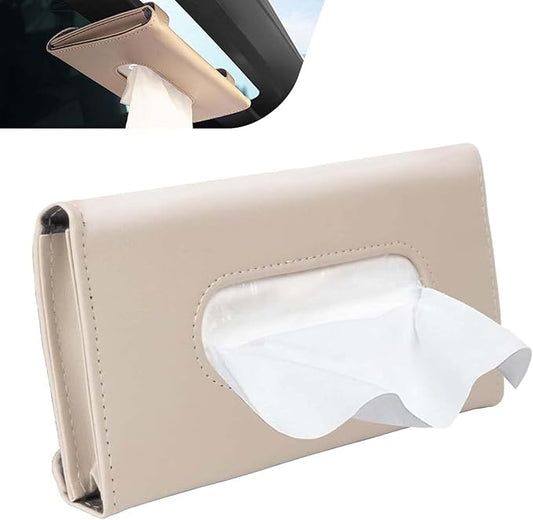 Car Visor Tissue Holder, Upgraded Version Hanging Tissue Holder in Car, Premium PU Leather Paper Napkin Organizer, Universal for Vehicles, Trucks, RVs and More (Beige)