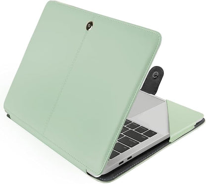 MOSISO Case Compatible with MacBook Air 13.6 inch M4 M3 M2 2025-2022 /Air 13 M1 2022-2018 /Pro 13 inch M2 M1 2025-2016, PU Leather Portfolio Protective Stand Cover, Tea Green