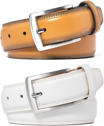 Mens Genuine Leather Dress Belt for Men, Handmade, 100% Cow Leather,Classic Casual and Business Belt Prong Buckle