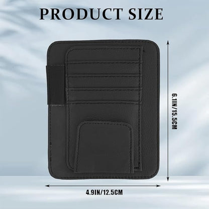 Small Leather Sun Visor Organizer, Visor Accessories, Multi-Pocket Sunvisor Storage with Sunglass Holder, Car Organizer for Drving License Card Pen Fits Most Vehicles (Black)