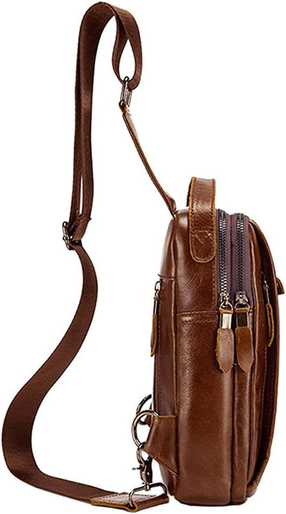Leather Sling Bag Backpack for Men Women Outdoor Travel Hiking Business Shoulder Crossbody Chest Pouch Pack Casual Work Office Handbag Tote
