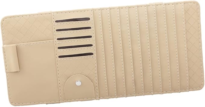 PRETYZOOM Multi Functional Sun Visor Organizer Bag for Car Leather CD Holder Pen Card Storage Stylish Beige Design for Vehicle Interior