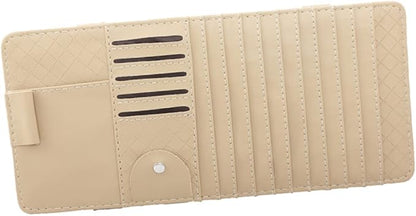 PRETYZOOM Multi Functional Sun Visor Organizer Bag for Car Leather CD Holder Pen Card Storage Stylish Beige Design for Vehicle Interior