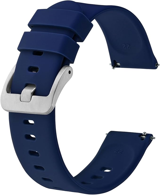 BISONSTRAP Silicone Watch Bands, Slim Watch Straps with Quick Release, 17mm, Dark Blue with Silver Buckle