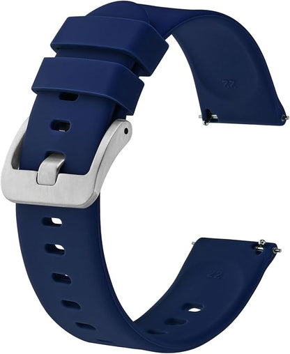 BISONSTRAP Silicone Watch Bands, Slim Watch Straps with Quick Release, 17mm, Dark Blue with Silver Buckle