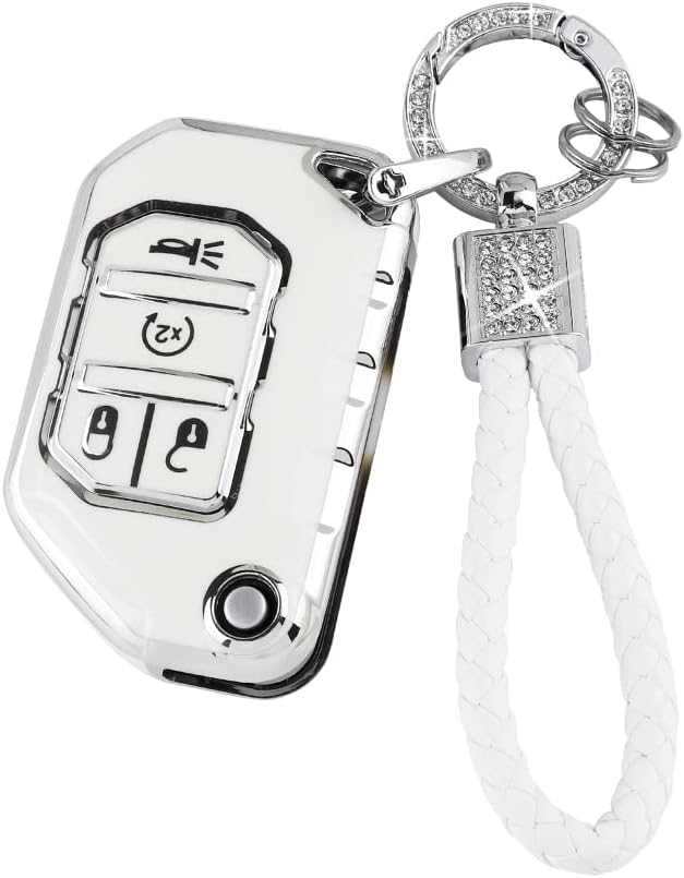 PIFOOG TPU Key Fob Cover for Jeep Wrangler JL JLU Gladiator JT 2018-2022 Accessories Cute 4 Button Car Keys Shell Case Glitter Keychain Girly Women (Not Fit Wrangler JK)