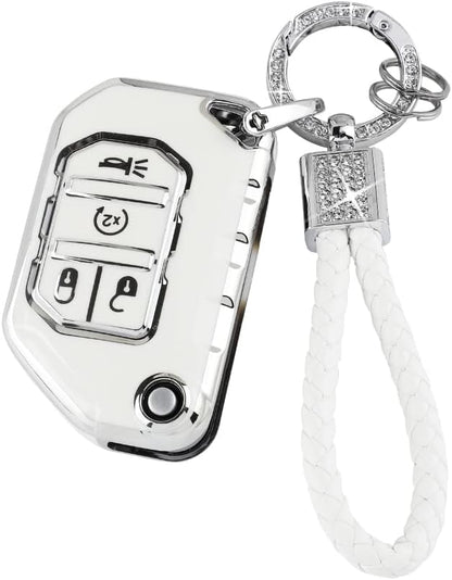 PIFOOG TPU Key Fob Cover for Jeep Wrangler JL JLU Gladiator JT 2018-2022 Accessories Cute 4 Button Car Keys Shell Case Glitter Keychain Girly Women (Not Fit Wrangler JK)