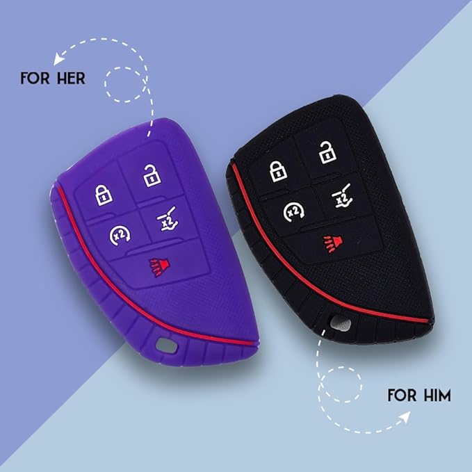 Autobase Silicone Key Fob Cover for 2022 2023 2024 2025 2026 Equinox Silverado 1500 GMC Sierra 1500 | 2024 2025 2026 Silverado Sierra 2500HD 3500HD | 2-Pack in Black & Purple