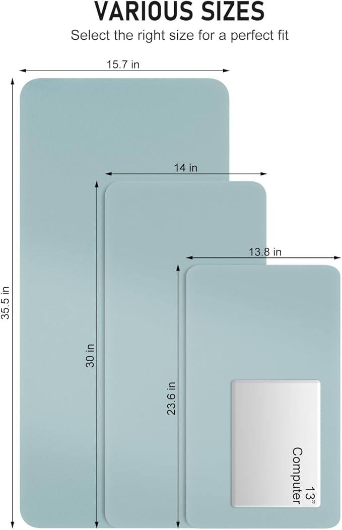 Desk Pad, 30" x 14" PU Leather Non-Slip Desk Mat Large Mouse Pad for Desktop, Waterproof Laptop Computer Writing Mat for Office, Home, Work, Gaming, Lake Blue