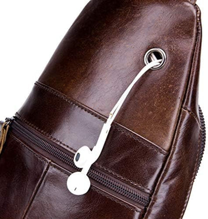 Hebetag Leather Sling Bag Hiking Daypack for Men Women Outdoor Travel Camping Fishing Crossbody Shoulder Chest Pack Backpack, Coffee