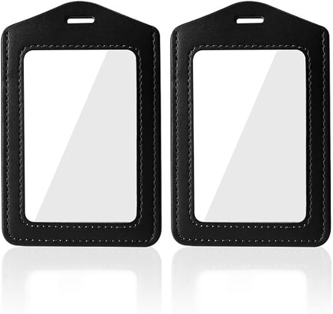 5 PCS Leather Waterproof Clear ID Badge Holder with Black Lanyards for Offices Staff Students Employees