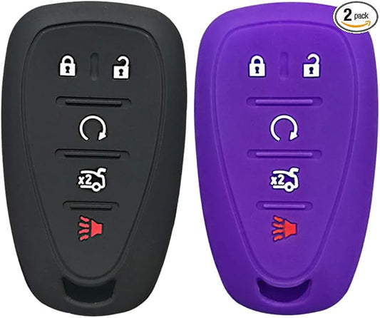 Autobase Silicone Key Fob Cover for Chevy Malibu Camaro Trax Traverse Trailblazer Sonic Cruze Blazer Volt Equinox Spark | Car Accessory for Chevrolet | Key Protection Case 2 Pcs (Black & Purple)