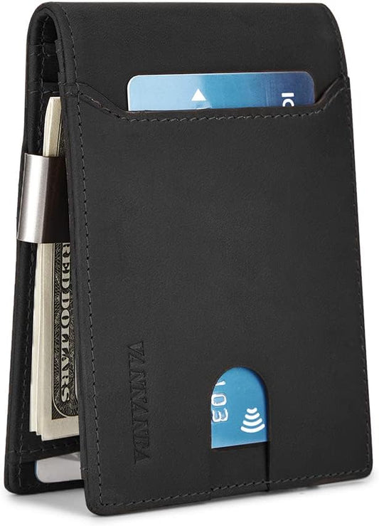 VANNANBA Retro Wallet for Men Bifold Credit Card Holder,RFID Blocking Front Pocket Wallets for Men Teen Boys with Gift Box(Black)