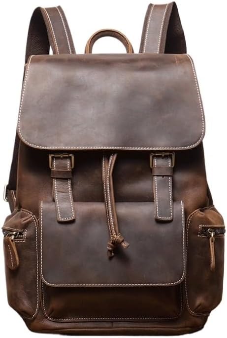 Retro Men's Business Travel Backpack Made of Genuine Leather Large Capacity Suitable for Carrying A Laptop