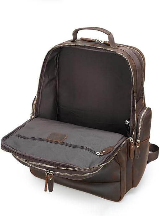 Men Leather Briefcase Full Grain Leather for Men Laptop Backpack Business Work Daypack Hiking Large Capacity Bag for Office Commute and Outdoor Adventures