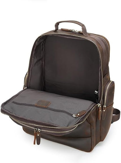 Men Leather Briefcase Full Grain Leather for Men Laptop Backpack Business Work Daypack Hiking Large Capacity Bag for Office Commute and Outdoor Adventures