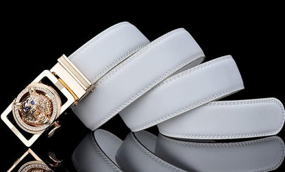Luxury Men's Belts Red Leather Wolf Head Buckle 1.38 inch Width Used for Mens Dress Casual Adjustable Belt