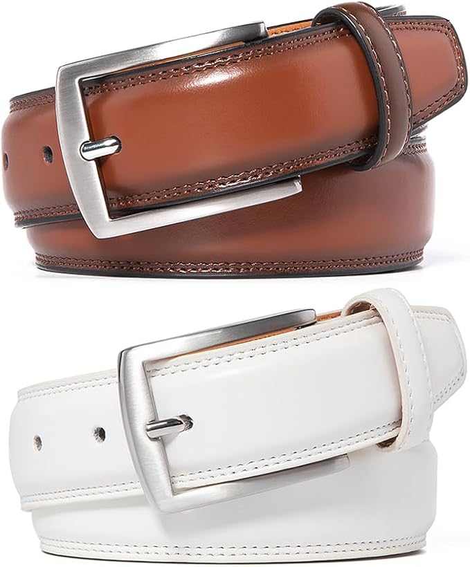 Mens Genuine Leather Dress Belt for Men, Handmade, 100% Cow Leather,Classic Casual and Business Belt Prong Buckle