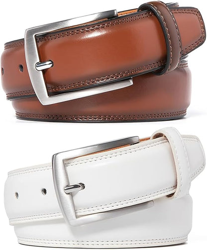 Mens Genuine Leather Dress Belt for Men, Handmade, 100% Cow Leather,Classic Casual and Business Belt Prong Buckle