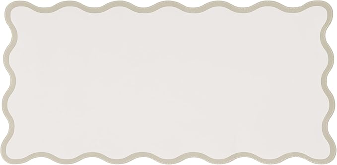 Ralxion Scalloped Desk Mat, 31.5" x 15.7", PU Leather, Waterproof Anti-Slip, Cute Aesthetic Desk Pad for Office/Home/Game/Vanity (Beige, Large)