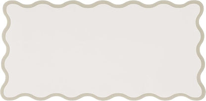 Ralxion Scalloped Desk Mat, 31.5" x 15.7", PU Leather, Waterproof Anti-Slip, Cute Aesthetic Desk Pad for Office/Home/Game/Vanity (Beige, Large)