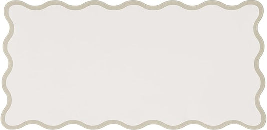 Ralxion Scalloped Desk Mat, 31.5" x 15.7", PU Leather, Waterproof Anti-Slip, Cute Aesthetic Desk Pad for Office/Home/Game/Vanity (Beige, Large)
