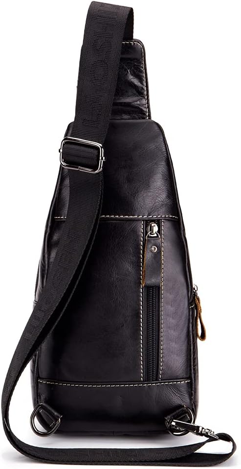 Hebetag Leather Sling Bag Crossbody Backpack for Men Women Outdoor Travel Camping Hiking Shoulder Chest Day Pack Casual Daypack, Black