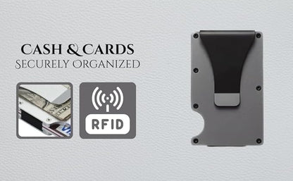 Leatherboss Wallet for Men RFID Blocking Minimalist Metal Card Holder with Money Clip Holds Credit Cards and Cash (Grey)