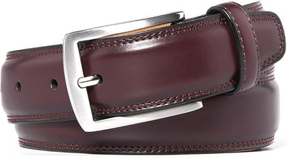 Mens Genuine Leather Dress Belt for Men, Handmade, 100% Cow Leather,Classic Casual and Business Belt Prong Buckle