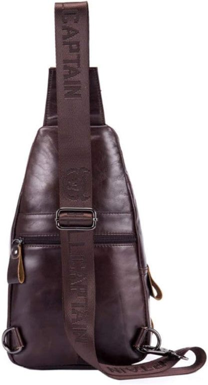 Hebetag Leather Sling Bag Crossbody Backpack for Men Women Outdoor Travel Shoulder Chest Pouch Casual Hiking Pack Casual Daypack