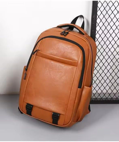 PU Leather Backpack for Men & Women - Work & College Backpack with Laptop Compartment (Brown)