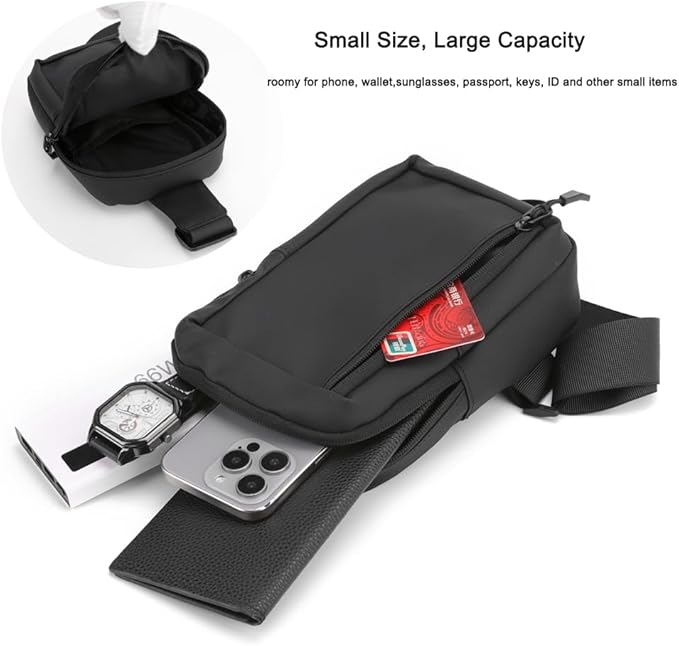 Sireck Crossbody Bag,Cross Body Fanny Packs for Men Women Trendy,Black Small Sling Phone Chest Bag for Workout Running