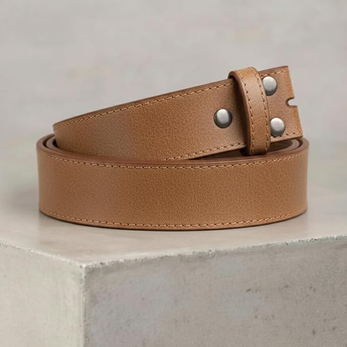 BC Belts Leather Belt Strap with Vintage Distressed Texture 1.5" Wide with Snaps and without Buckle