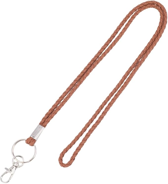 PU Leather Braided Lanyard Strap for ID Badge with Metal Clip 32.68 Inch Handmade Necklace Lanyards Office Neck Long Strap Wristlet Bracelet Keychain Cord for Card Holder Keys(Coconut Brown)