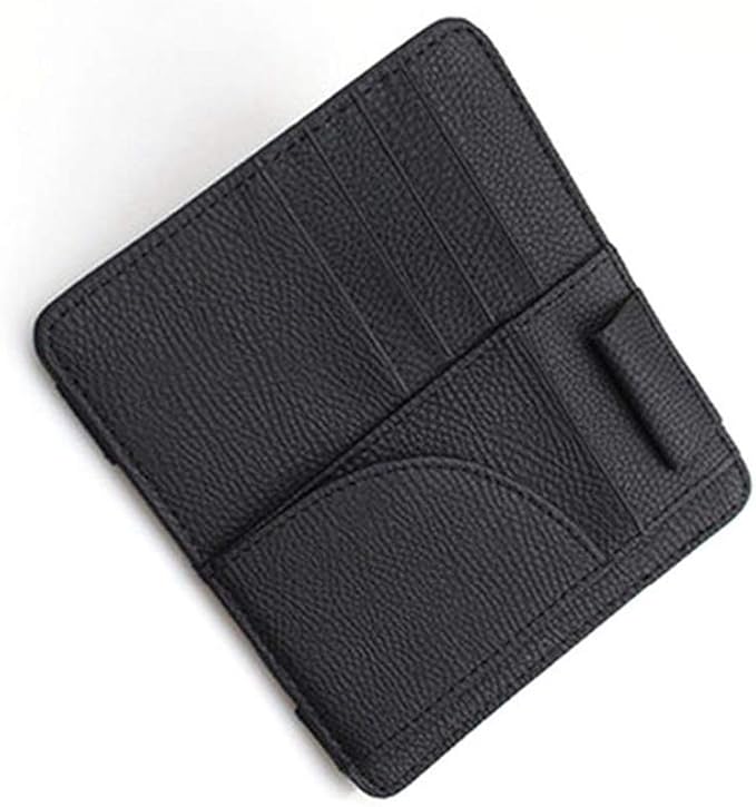 Voroly Car Sun Visor Organizer PU Leather Car Visor Sunglass Holder Card Holder Black