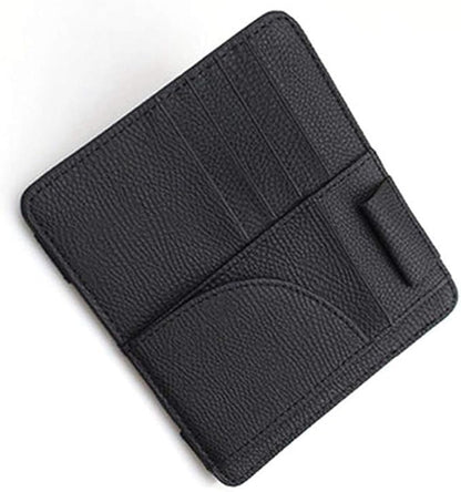 Voroly Car Sun Visor Organizer PU Leather Car Visor Sunglass Holder Card Holder Black