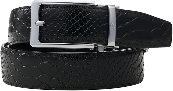 Tonywell Men's Ratchets Belt, Crocodile Embossed Texture, 1-3/8 Wide, Alligator Brown