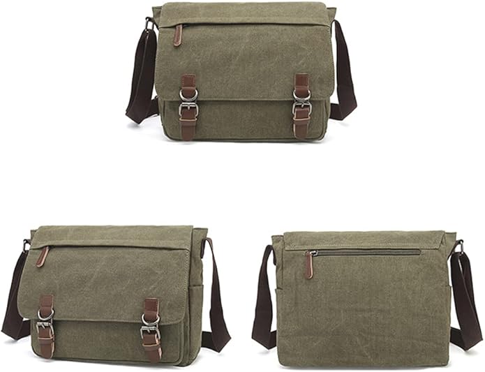Sechunk Canvas Vintage Messenger Bag Shoulder bag Leather Large Travel Crossbody bags for men women 15inch Laptop
