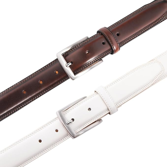 Mens Genuine Leather Dress Belt for Men, Handmade, 100% Cow Leather,Classic Casual and Business Belt Prong Buckle