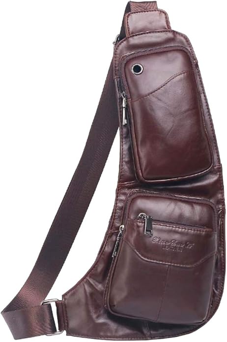 Hebetag Leather Sling Bag Crossbody Backpack for Men Women Travel Outdoor Camping