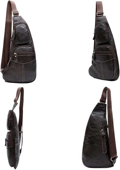 KPYWZER Vintage Leather Sling Bag Backpack for Men Crossbody Shoulder Chest DayPack Backpacks