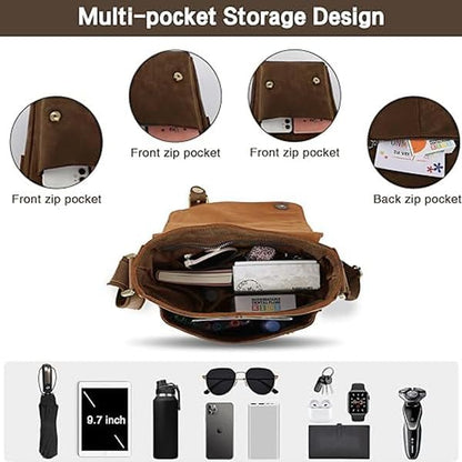 Jack&Chris Leather Messenger Bag for Men, Man Purse Crossbody Bags for Work Business